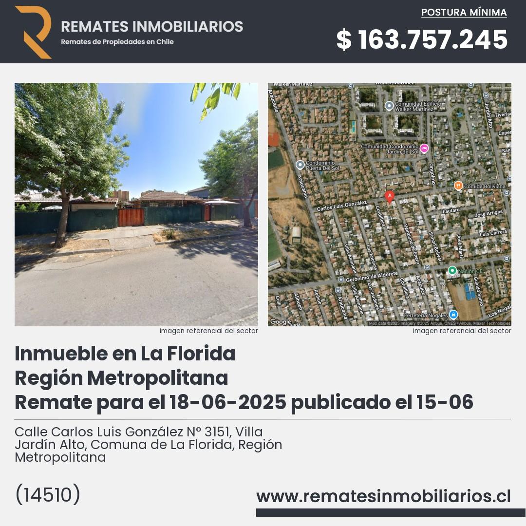 Imagen ficha Calle Carlos Luis González N° 3151, Villa Jardín Alto, Comuna de La Florida, Región Metropolitana
