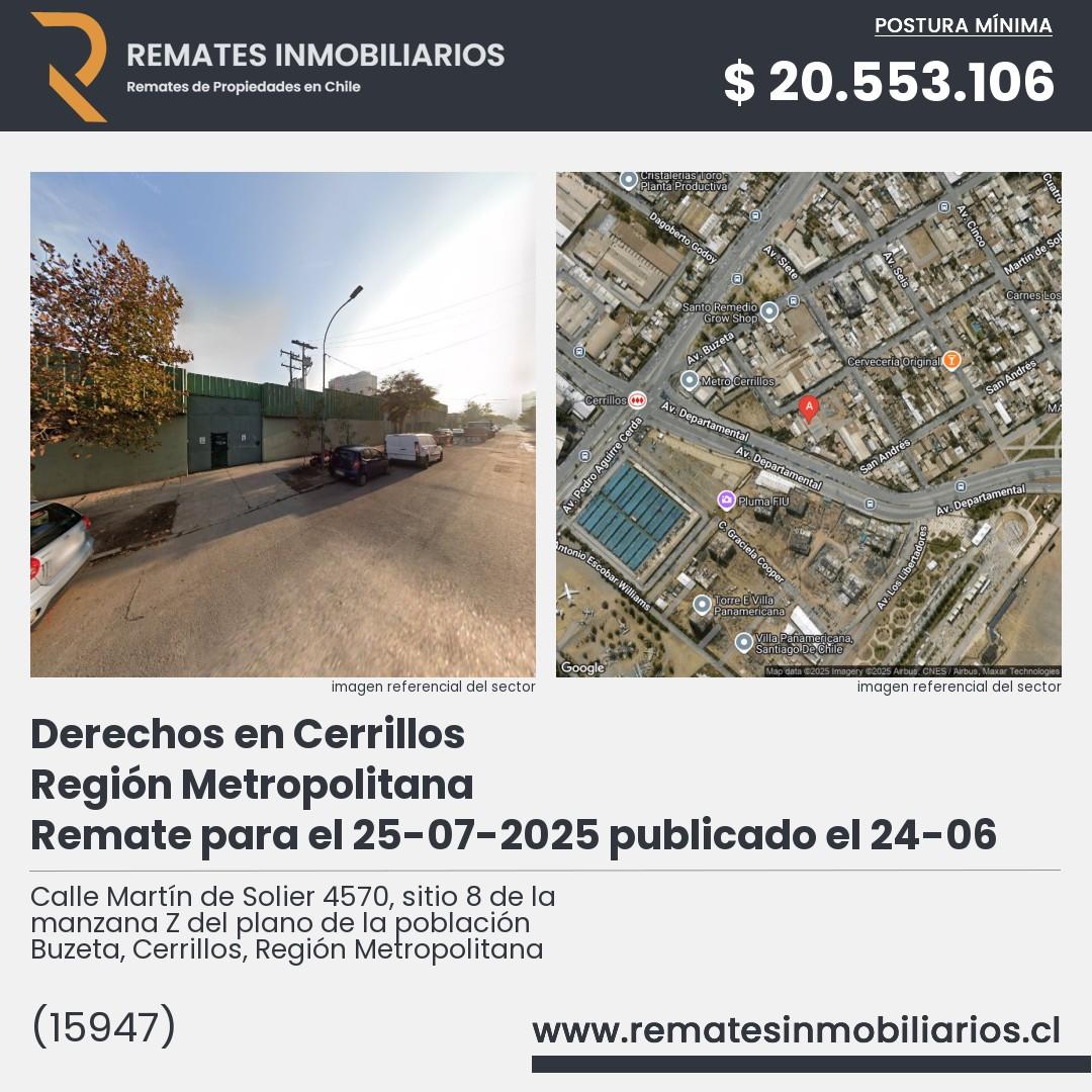 Imagen ficha Calle Martín de Solier 4570, sitio 8 de la manzana Z del plano de la población Buzeta, Cerrillos, Región Metropolitana