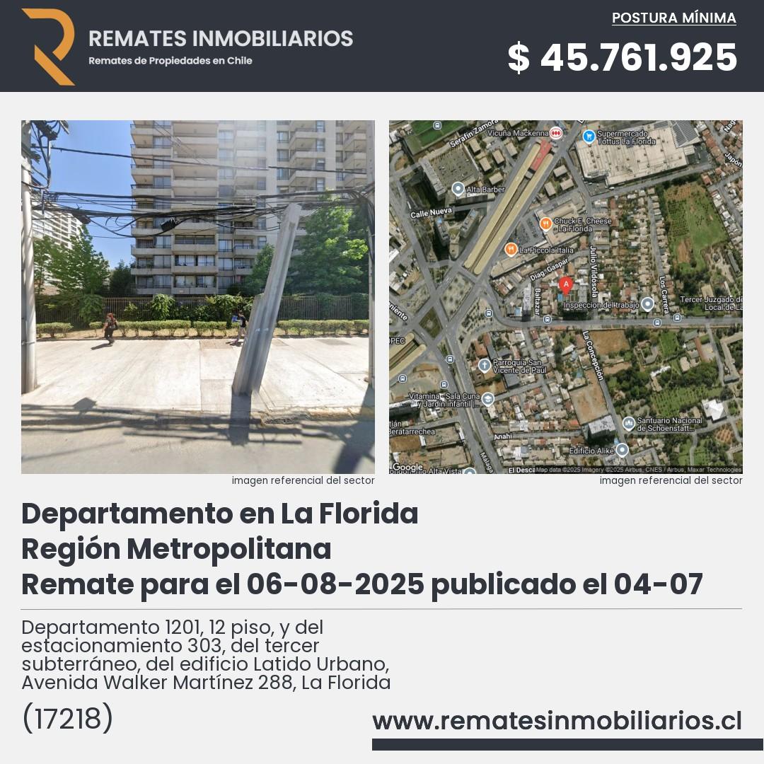 Imagen ficha Departamento 1201, 12 piso, y del estacionamiento 303, del tercer subterráneo, del edificio Latido Urbano, Avenida Walker Martínez 288, La Florida