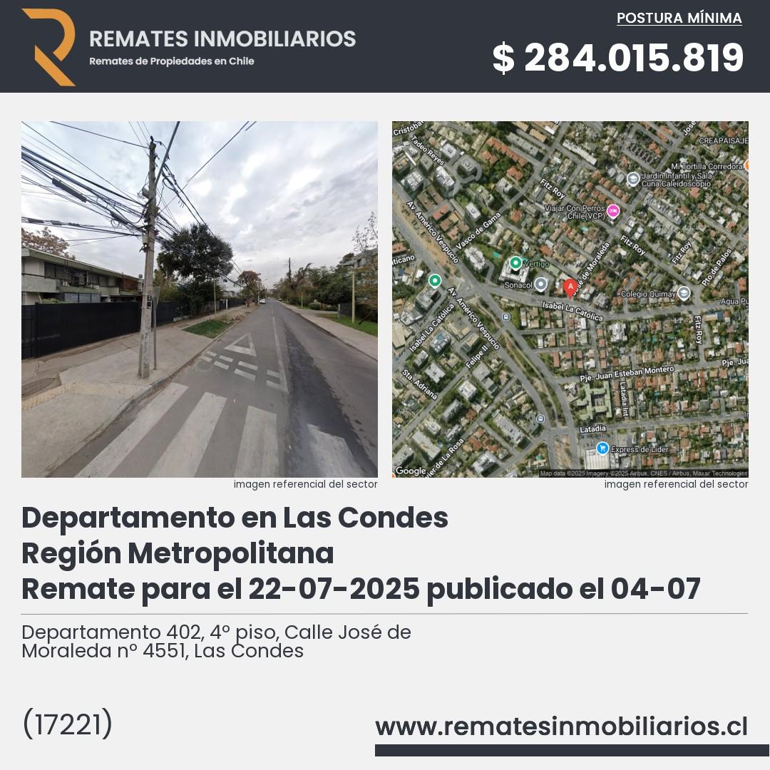 Imagen ficha Departamento 402, 4º piso, Calle José de Moraleda nº 4551, Las Condes