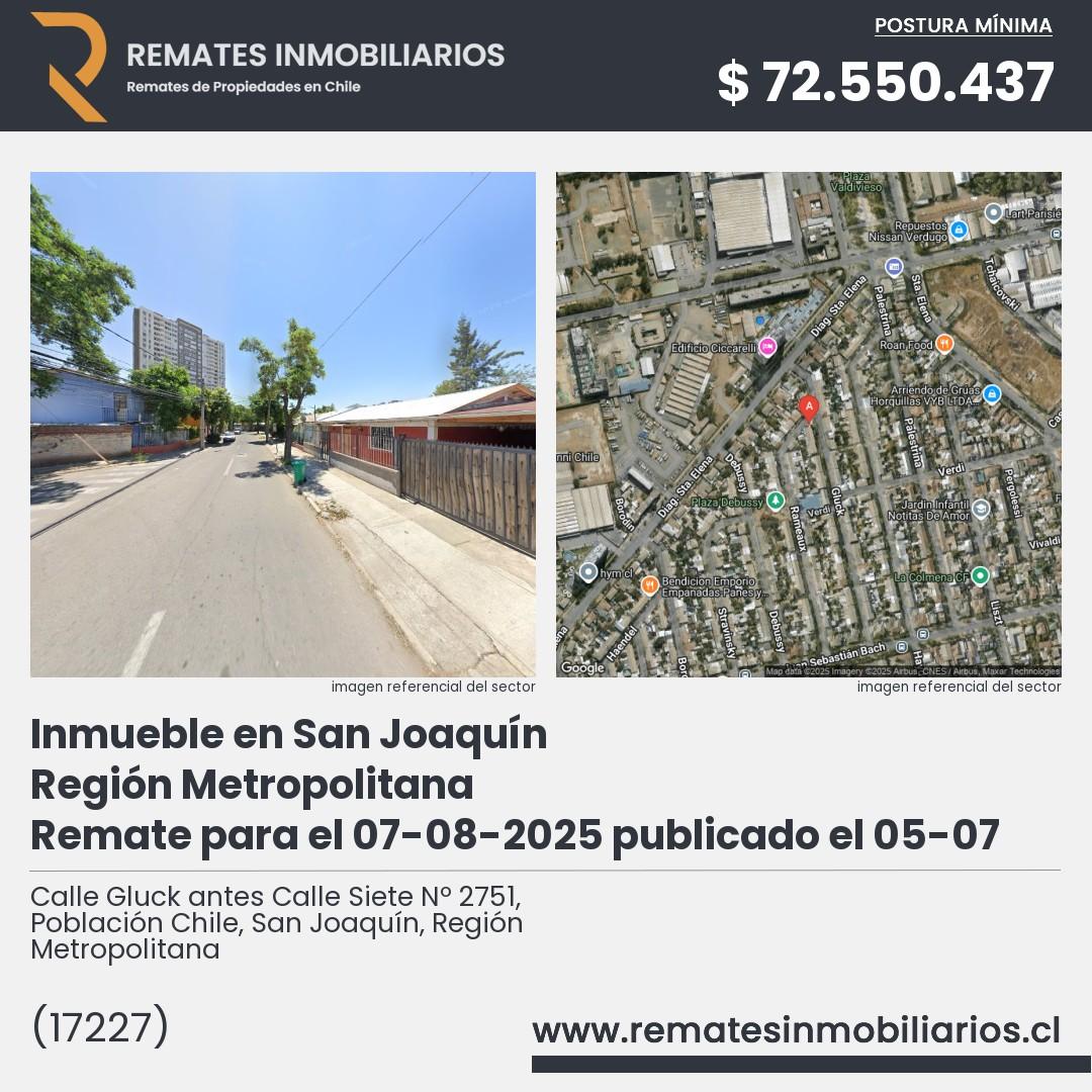 Imagen ficha Calle Gluck antes Calle Siete Nº 2751, Población Chile, San Joaquín, Región Metropolitana