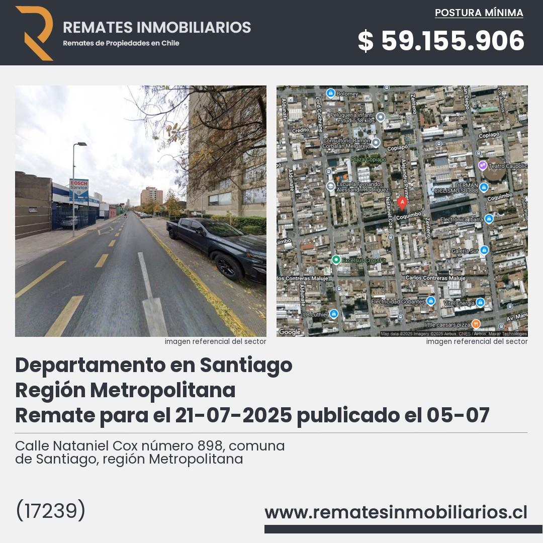 Imagen ficha Calle Nataniel Cox número 898, comuna de Santiago, región Metropolitana