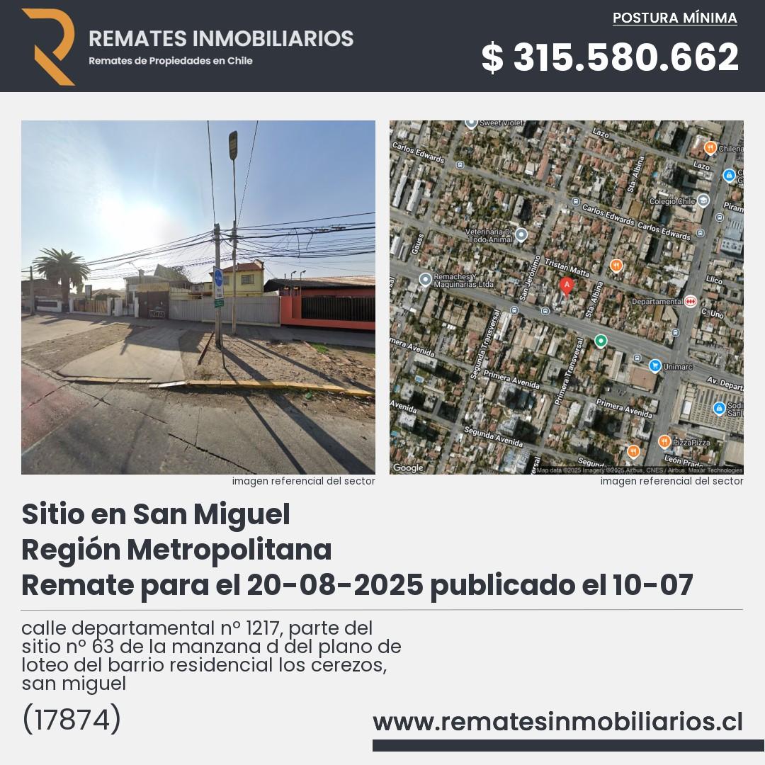 Imagen ficha calle departamental nº 1217, parte del sitio nº 63 de la manzana d del plano de loteo del barrio residencial los cerezos, san miguel