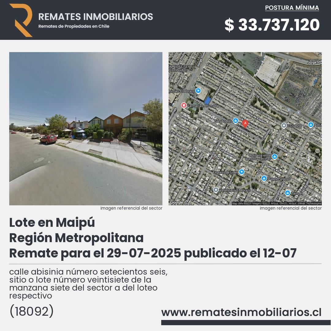 Imagen ficha calle abisinia número setecientos seis, sitio o lote número veintisiete de la manzana siete del sector a del loteo respectivo