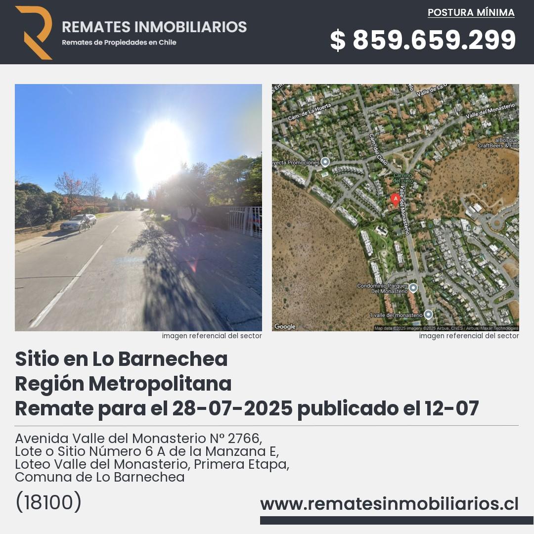 Imagen ficha Avenida Valle del Monasterio N° 2766, Lote o Sitio Número 6 A de la Manzana E, Loteo Valle del Monasterio, Primera Etapa, Comuna de Lo Barnechea