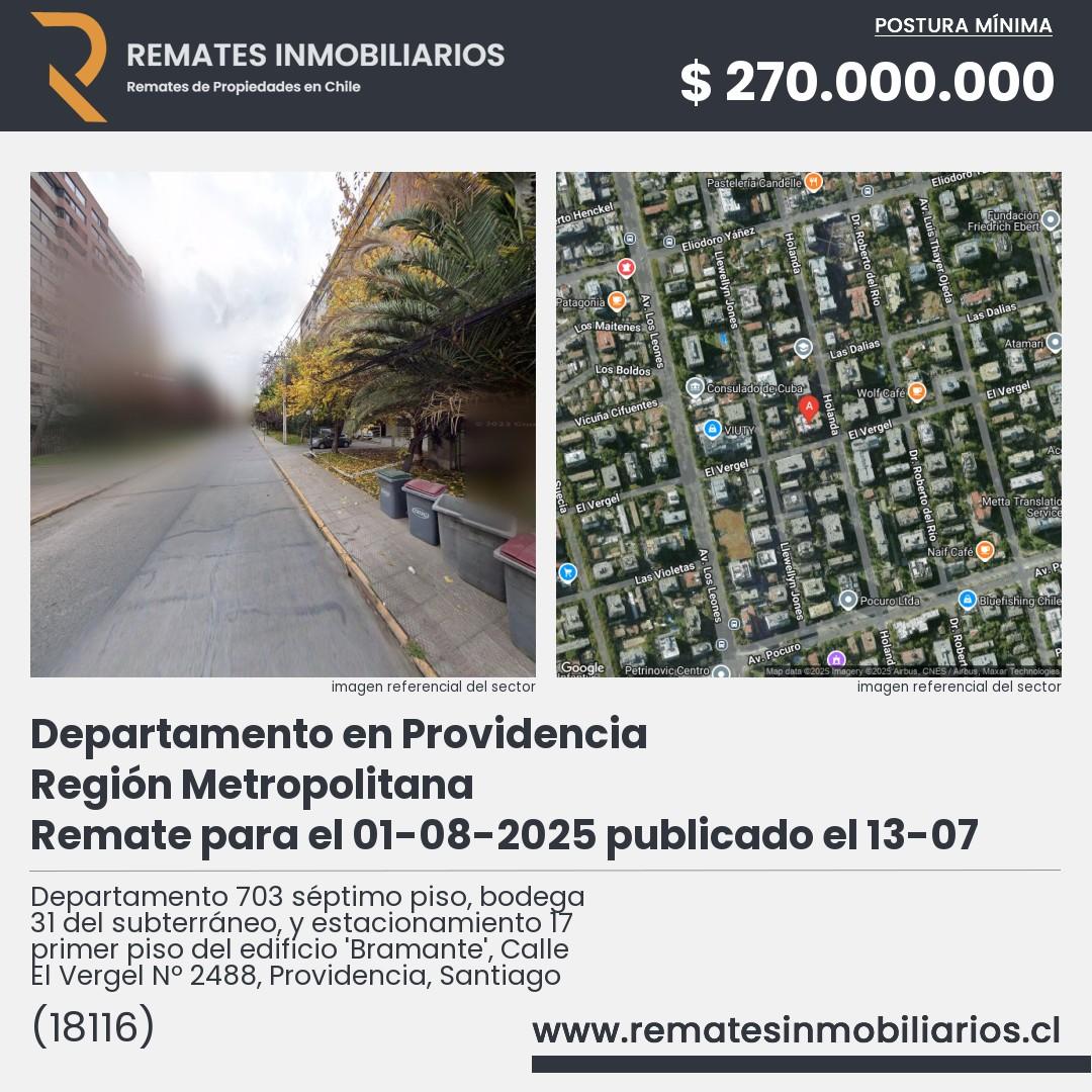 Imagen ficha Departamento 703 séptimo piso, bodega 31 del subterráneo, y estacionamiento 17 primer piso del edificio 