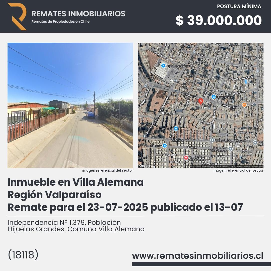 Imagen ficha Independencia Nº 1.379, Población Hijuelas Grandes, Comuna Villa Alemana