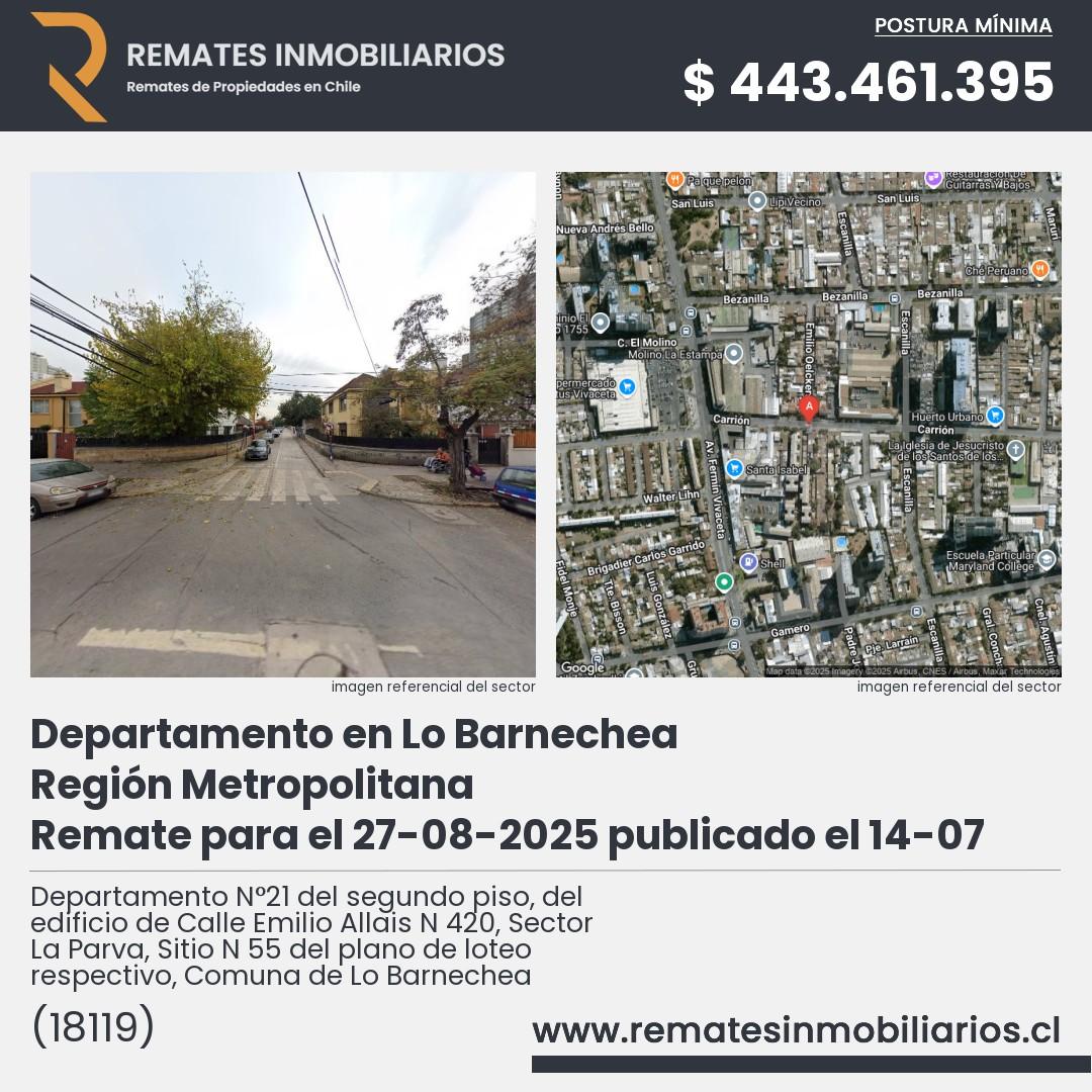 Imagen ficha Departamento N°21 del segundo piso, del edificio de Calle Emilio Allais N 420, Sector La Parva, Sitio N 55 del plano de loteo respectivo, Comuna de Lo Barnechea