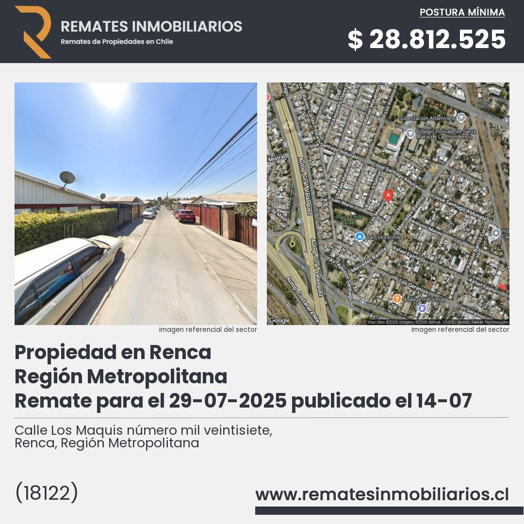 Imagen ficha Calle Los Maquis número mil veintisiete, Renca, Región Metropolitana
