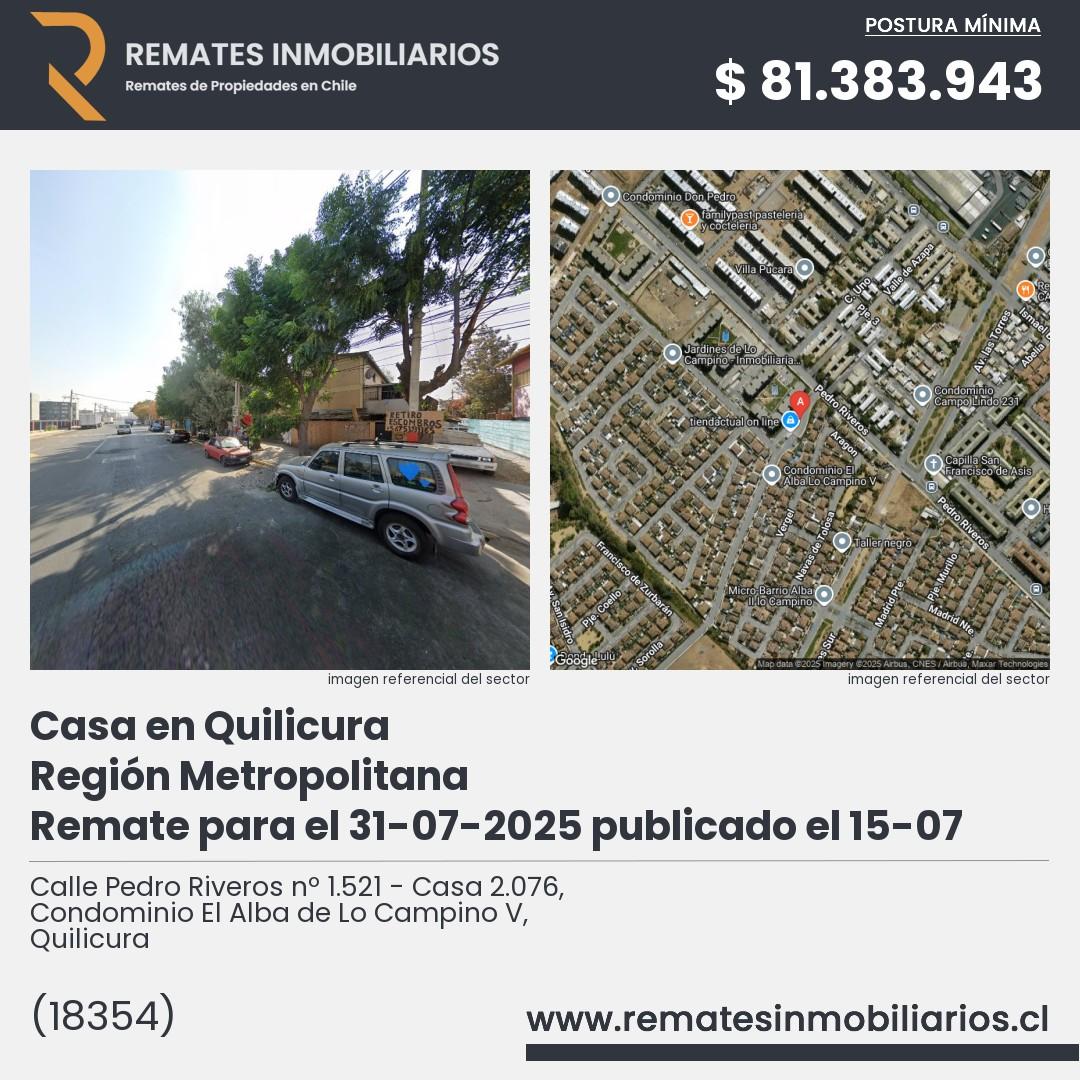 Imagen ficha Calle Pedro Riveros nº 1.521 - Casa 2.076, Condominio El Alba de Lo Campino V, Quilicura