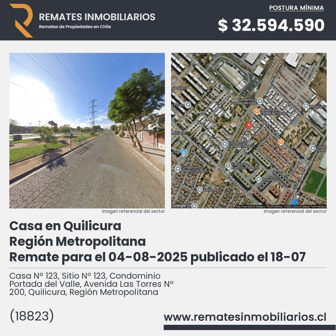 Imagen ficha Casa Nº 123, Sitio Nº 123, Condominio Portada del Valle, Avenida Las Torres Nº 200, Quilicura, Región Metropolitana