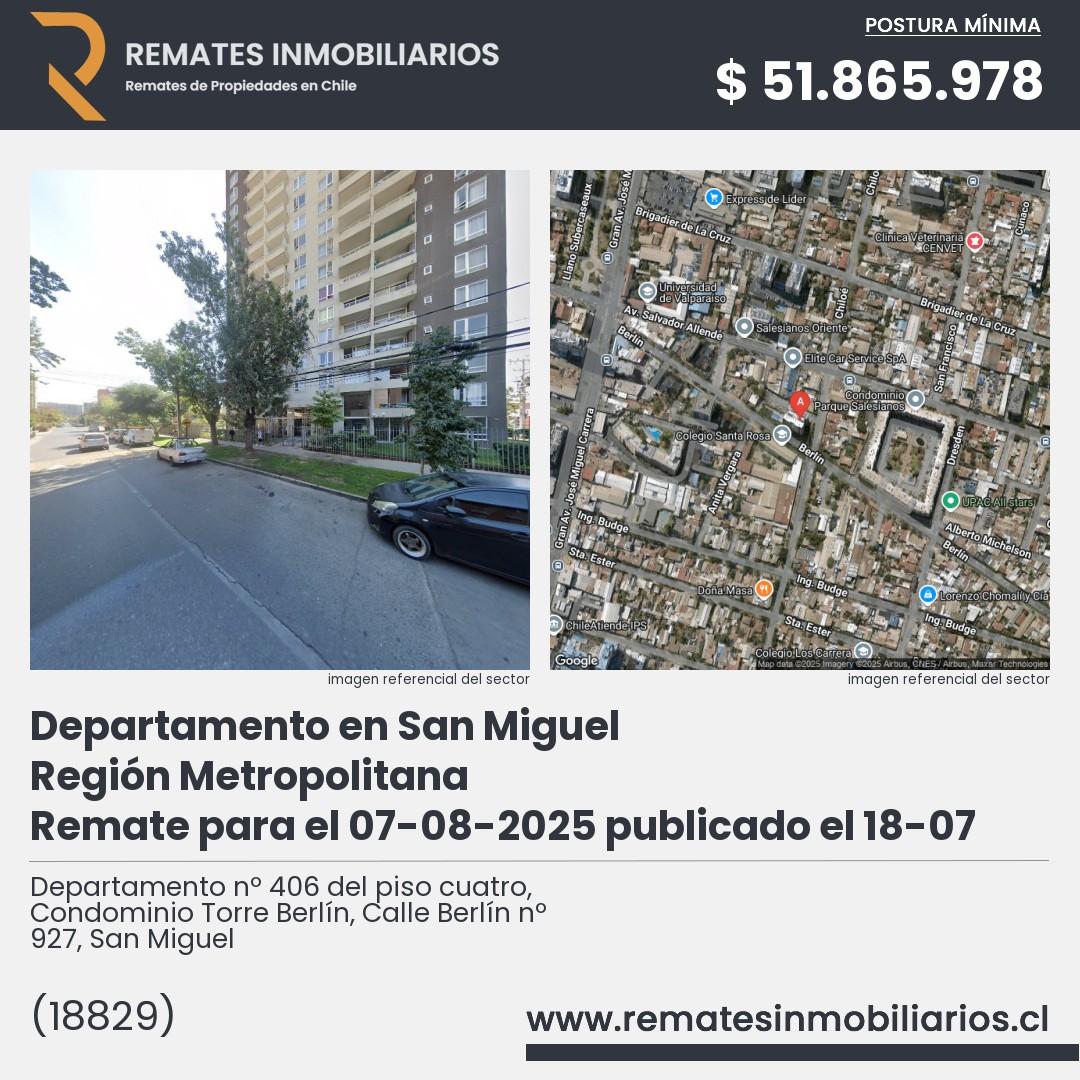 Imagen ficha Departamento nº 406 del piso cuatro, Condominio Torre Berlín, Calle Berlín nº 927, San Miguel