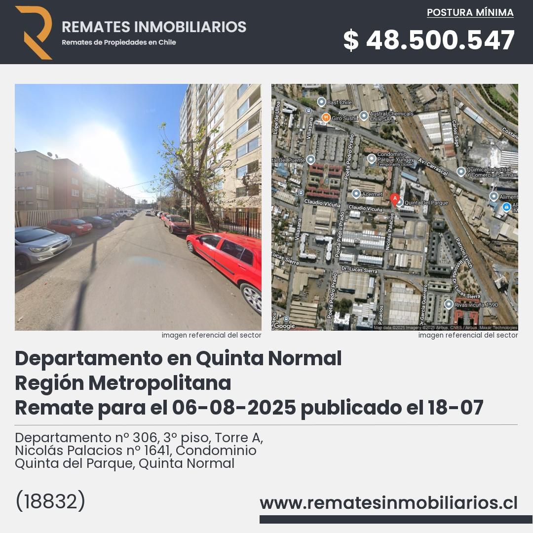 Imagen ficha Departamento nº 306, 3º piso, Torre A, Nicolás Palacios nº 1641, Condominio Quinta del Parque, Quinta Normal