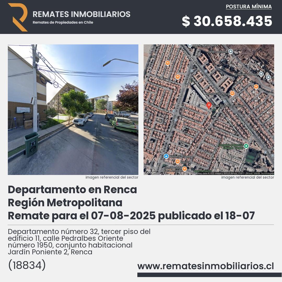 Imagen ficha Departamento número 32, tercer piso del edificio 11, calle Pedralbes Oriente número 1950, conjunto habitacional Jardín Poniente 2, Renca