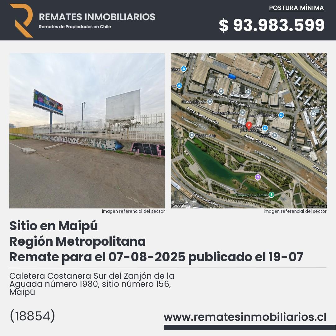 Imagen ficha Caletera Costanera Sur del Zanjón de la Aguada número 1980, sitio número 156, Maipú