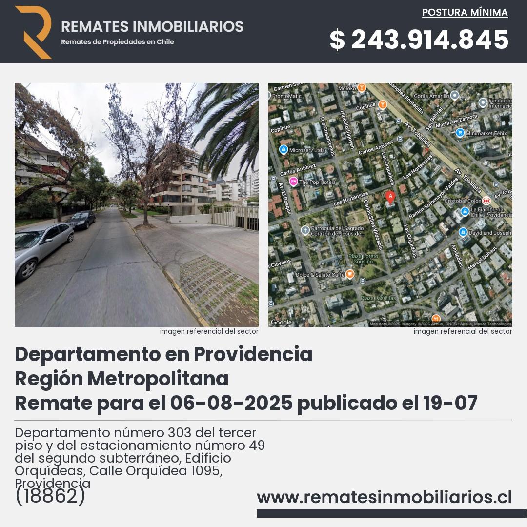 Imagen ficha Departamento número 303 del tercer piso y del estacionamiento número 49 del segundo subterráneo, Edificio Orquídeas, Calle Orquídea 1095, Providencia