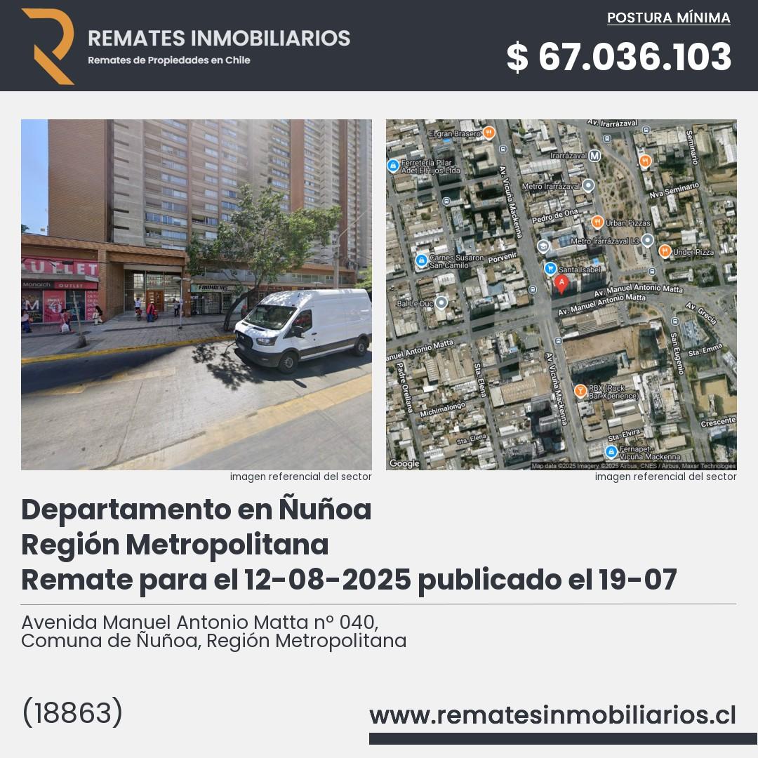Imagen ficha Avenida Manuel Antonio Matta nº 040, Comuna de Ñuñoa, Región Metropolitana