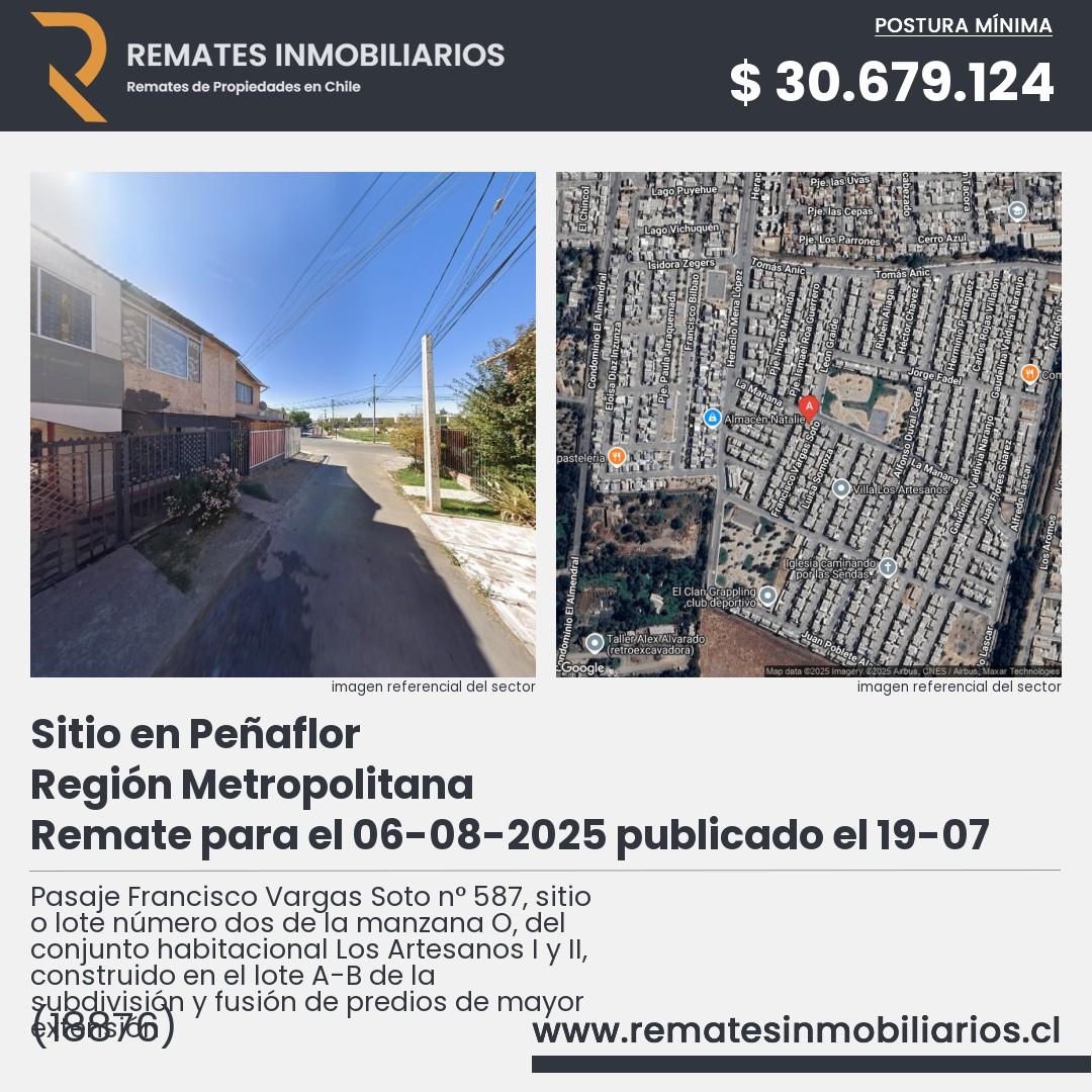 Imagen ficha Pasaje Francisco Vargas Soto n° 587, sitio o lote número dos de la manzana O, del conjunto habitacional Los Artesanos I y II, construido en el lote A-B de la subdivisión y fusión de predios de mayor extensión