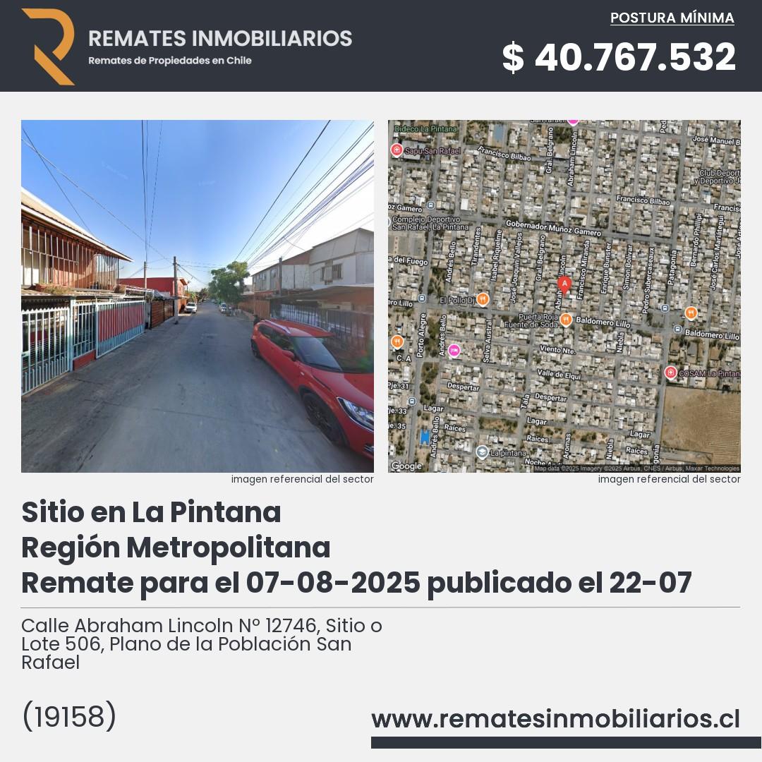 Imagen ficha Calle Abraham Lincoln Nº 12746, Sitio o Lote 506, Plano de la Población San Rafael