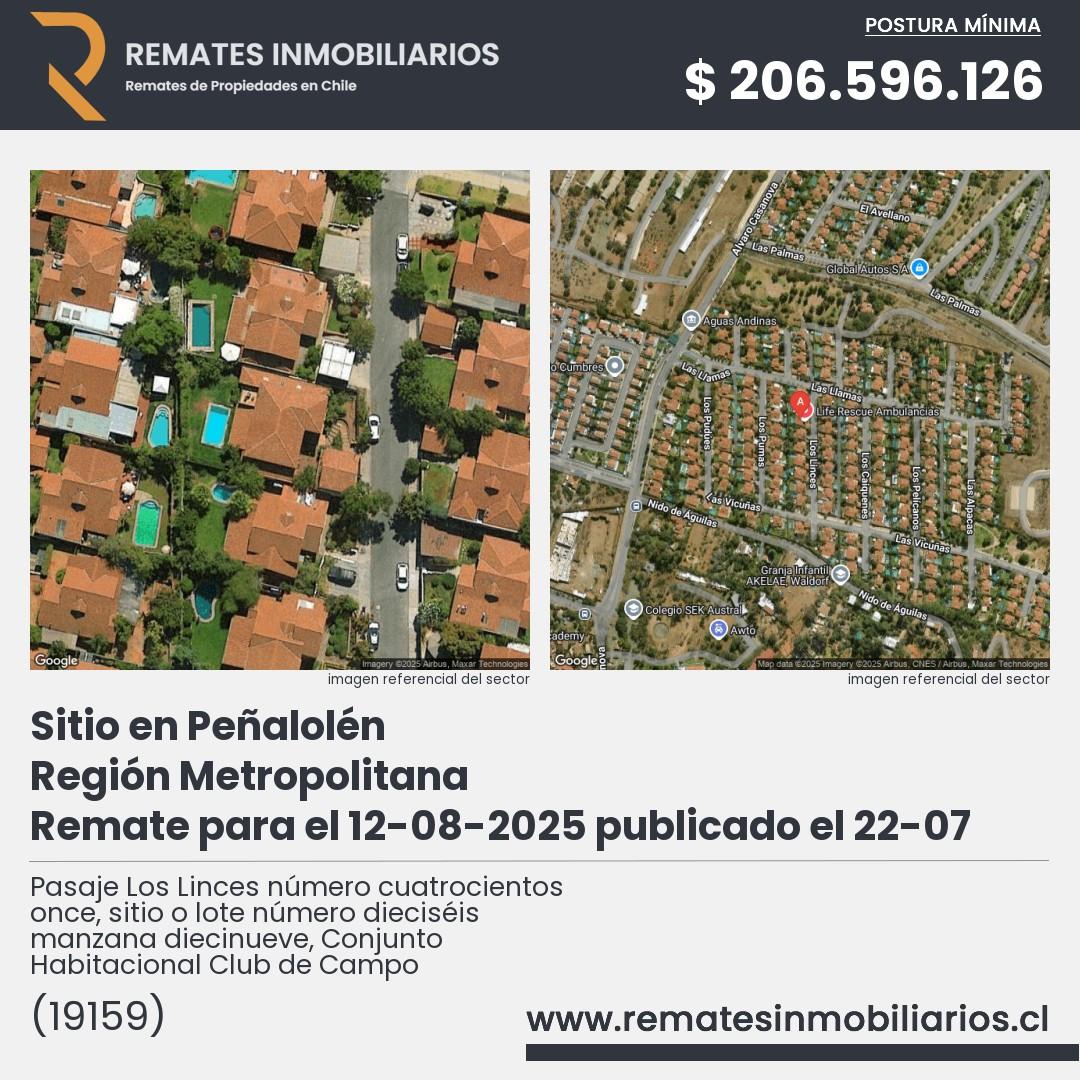 Imagen ficha Pasaje Los Linces número cuatrocientos once, sitio o lote número dieciséis manzana diecinueve, Conjunto Habitacional Club de Campo