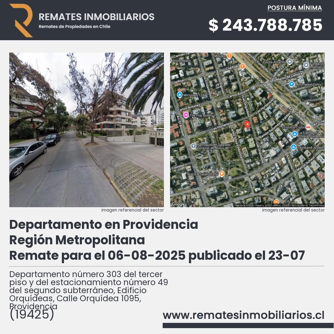 Imagen ficha Departamento número 303 del tercer piso y del estacionamiento número 49 del segundo subterráneo, Edificio Orquídeas, Calle Orquídea 1095, Providencia