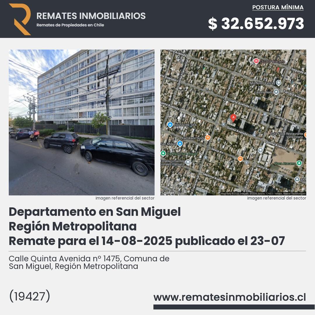 Imagen ficha Calle Quinta Avenida nº 1475, Comuna de San Miguel, Región Metropolitana