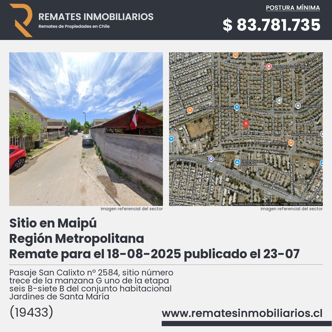 Imagen ficha Pasaje San Calixto nº 2584, sitio número trece de la manzana G uno de la etapa seis B-siete B del conjunto habitacional Jardines de Santa María