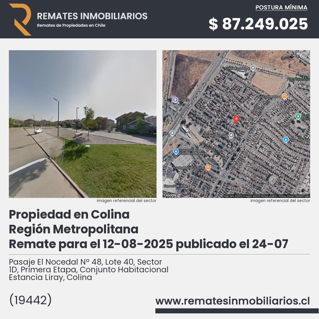 Imagen ficha Pasaje El Nocedal Nº 48, Lote 40, Sector 1D, Primera Etapa, Conjunto Habitacional Estancia Liray, Colina