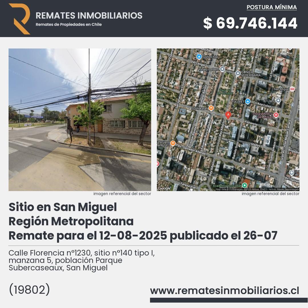 Imagen ficha Calle Florencia n°1230, sitio n°140 tipo I, manzana 5, población Parque Subercaseaux, San Miguel