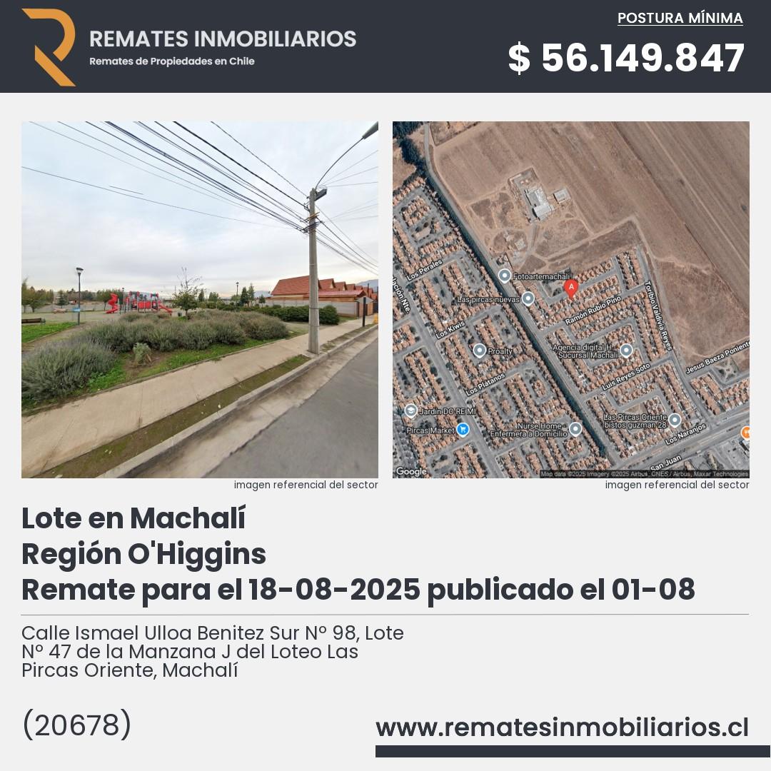 Imagen ficha Calle Ismael Ulloa Benitez Sur Nº 98, Lote Nº 47 de la Manzana J del Loteo Las Pircas Oriente, Machalí