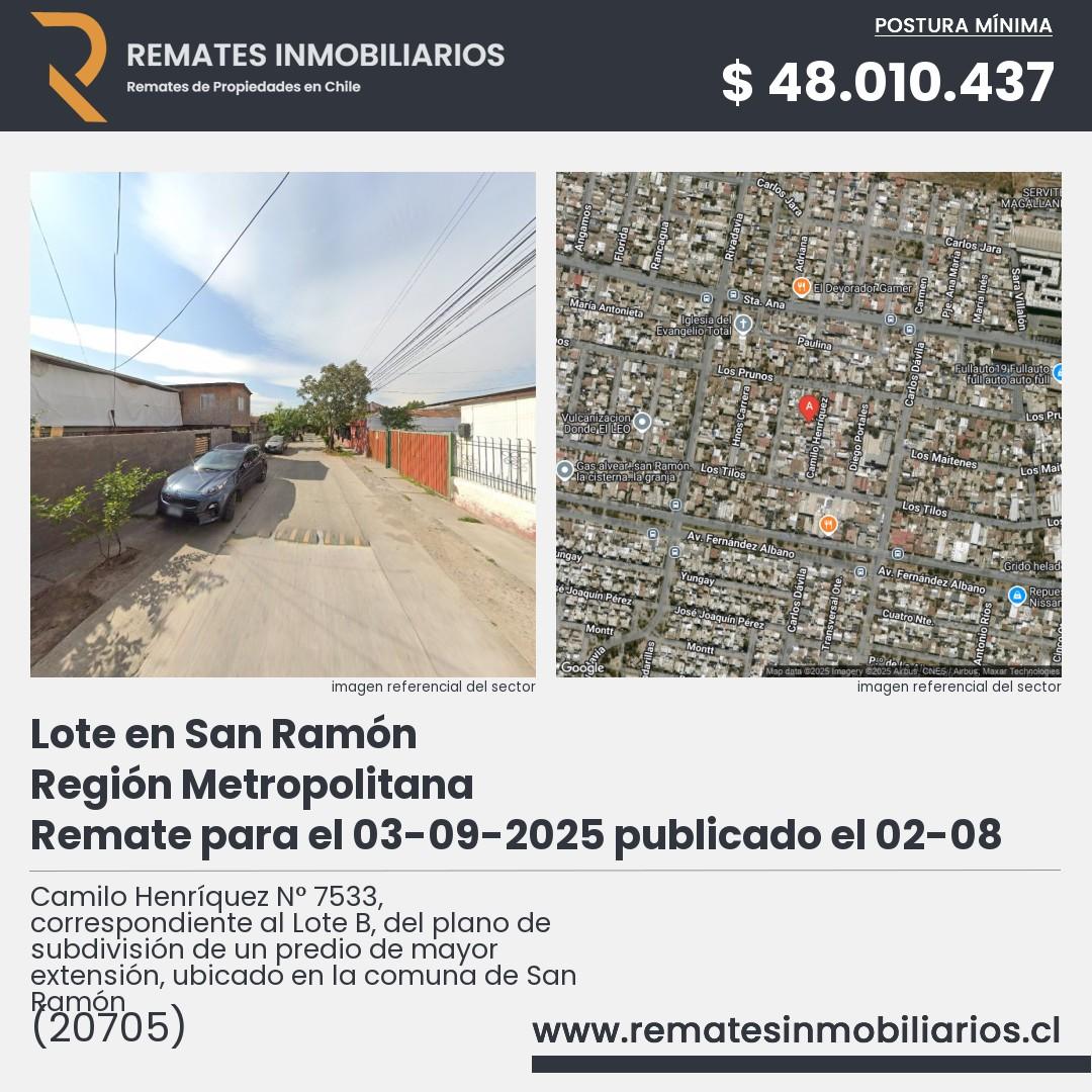 Imagen ficha Camilo Henríquez N° 7533, correspondiente al Lote B, del plano de subdivisión de un predio de mayor extensión, ubicado en la comuna de San Ramón