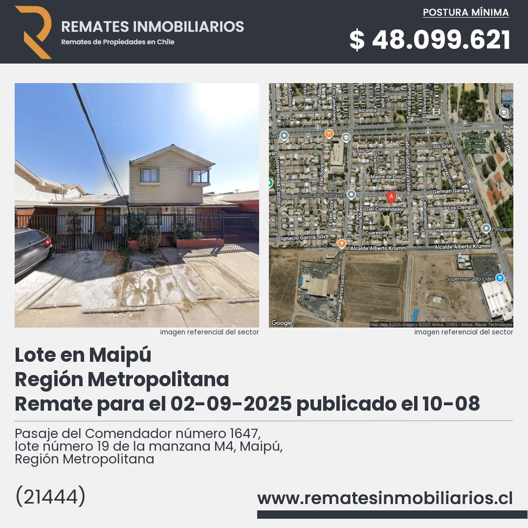 Imagen ficha Pasaje del Comendador número 1647, lote número 19 de la manzana M4, Maipú, Región Metropolitana