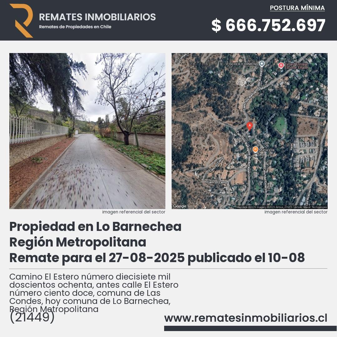 Imagen ficha Camino El Estero número diecisiete mil doscientos ochenta, antes calle El Estero número ciento doce, comuna de Las Condes, hoy comuna de Lo Barnechea, Región Metropolitana