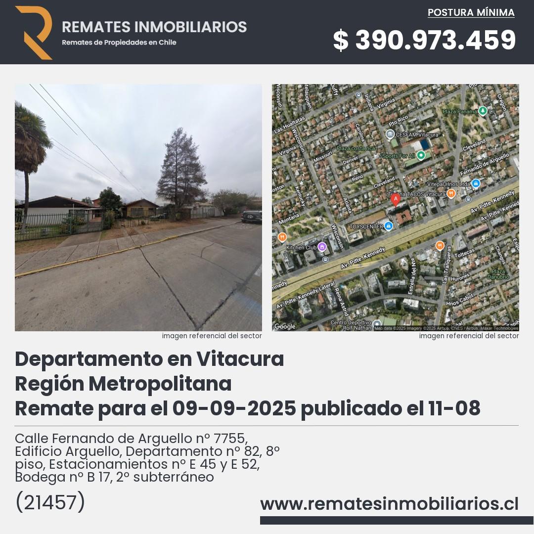 Imagen ficha Calle Fernando de Arguello nº 7755, Edificio Arguello, Departamento nº 82, 8º piso, Estacionamientos nº E 45 y E 52, Bodega nº B 17, 2º subterráneo
