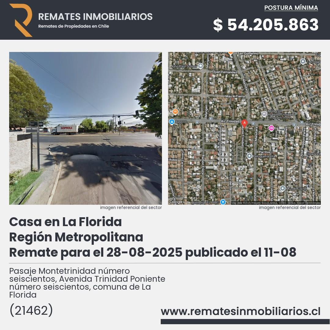 Imagen ficha Pasaje Montetrinidad número seiscientos, Avenida Trinidad Poniente número seiscientos, comuna de La Florida