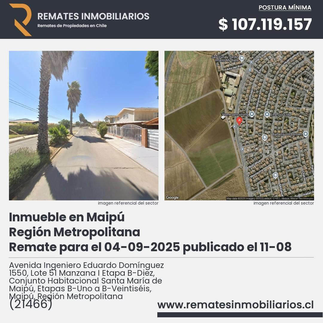 Imagen ficha Avenida Ingeniero Eduardo Domínguez 1550, Lote 51 Manzana I Etapa B-Diez, Conjunto Habitacional Santa María de Maipú, Etapas B-Uno a B-Veintiséis, Maipú, Región Metropolitana
