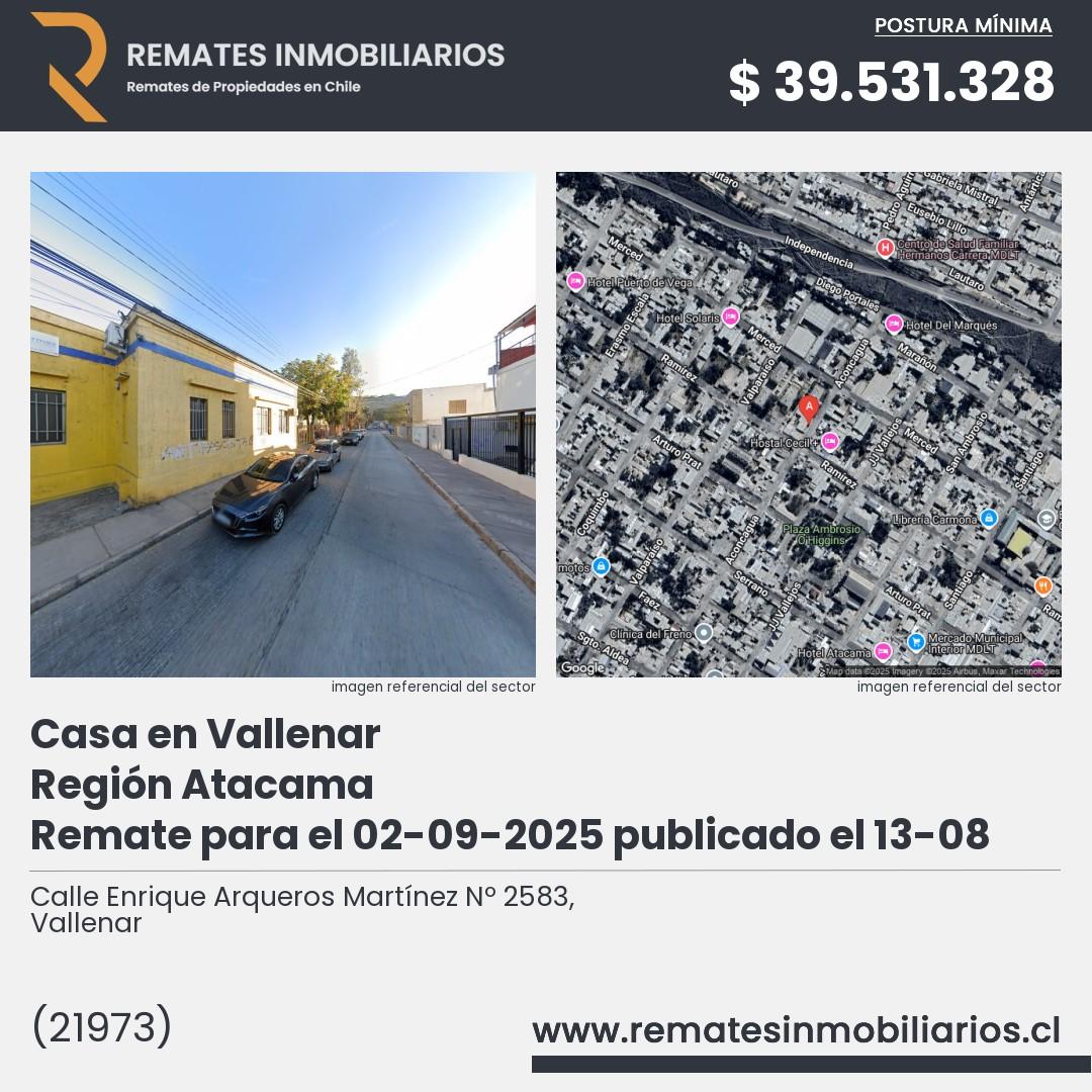 Imagen ficha Calle Enrique Arqueros Martínez Nº 2583, Vallenar