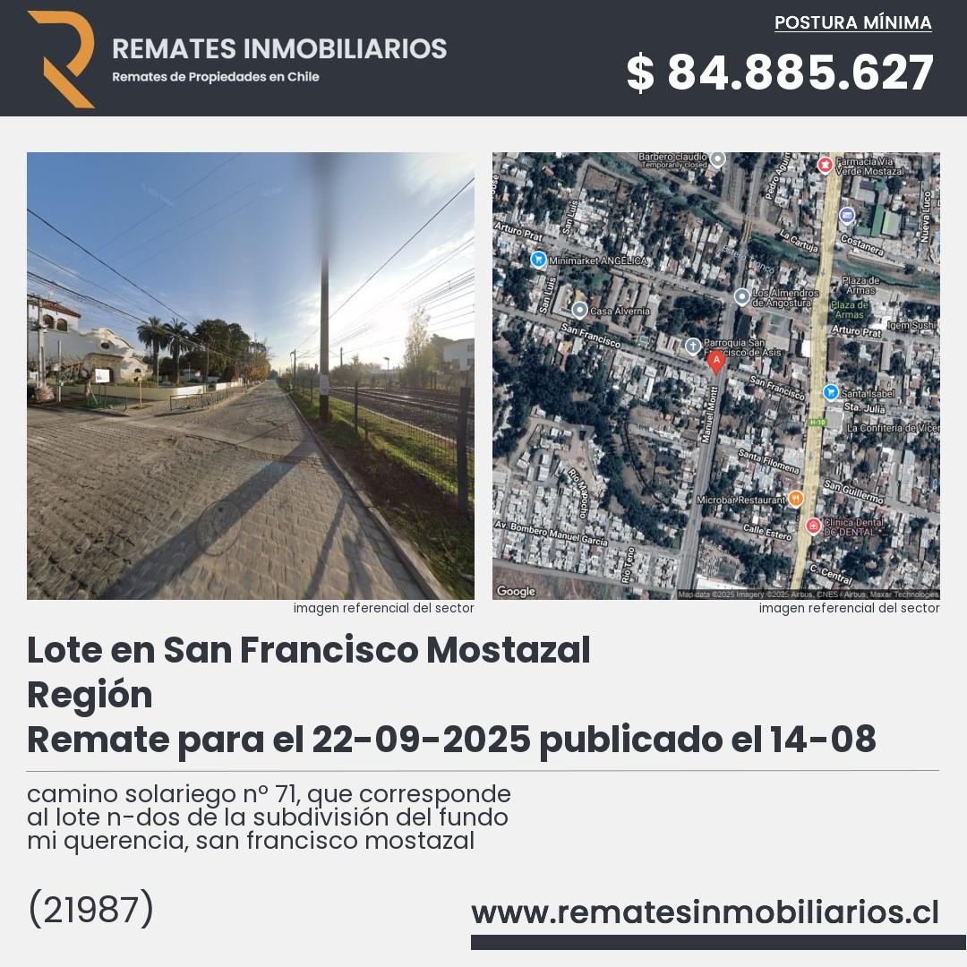 Imagen ficha camino solariego nº 71, que corresponde al lote n-dos de la subdivisión del fundo mi querencia, san francisco mostazal