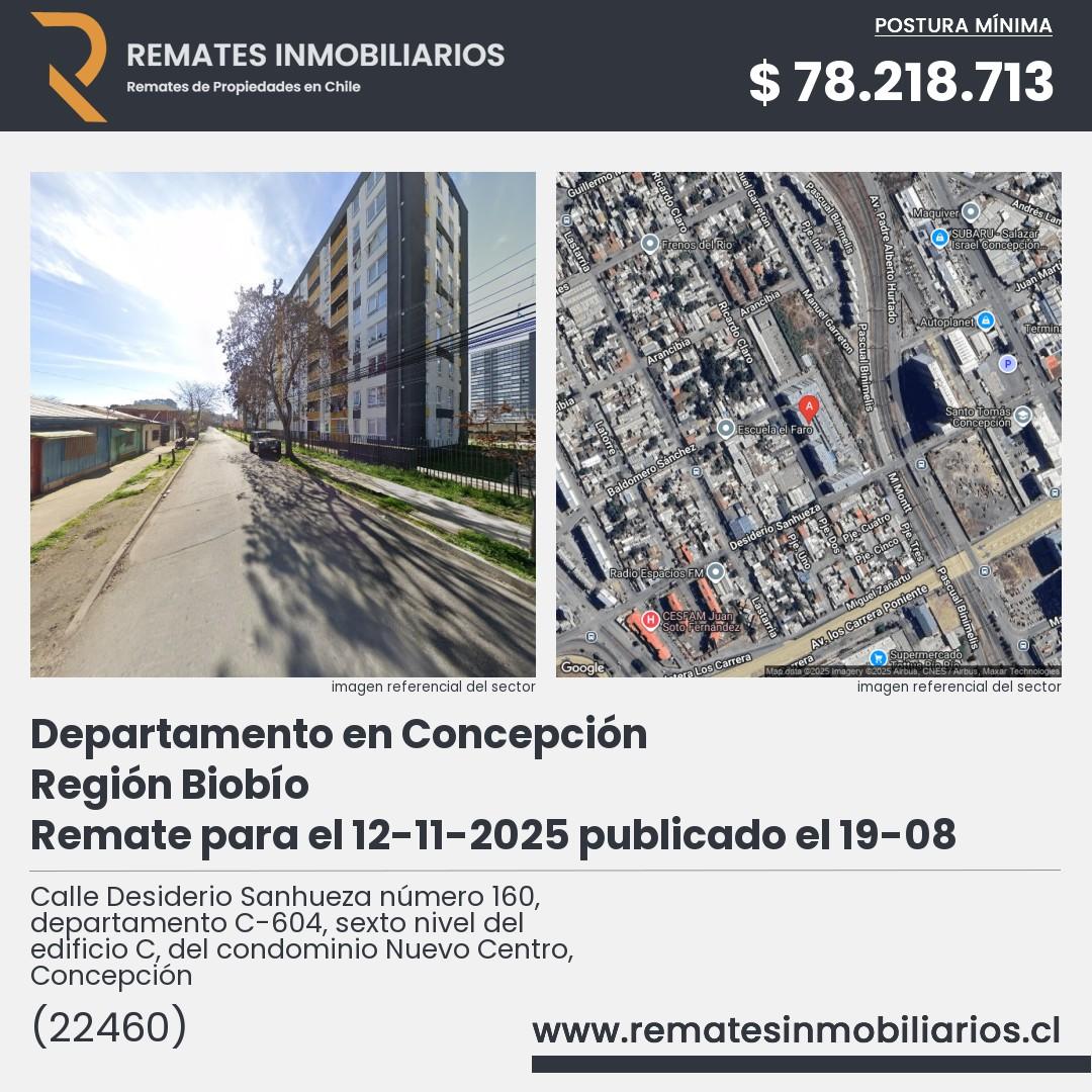 Imagen ficha Calle Desiderio Sanhueza número 160, departamento C-604, sexto nivel del edificio C, del condominio Nuevo Centro, Concepción