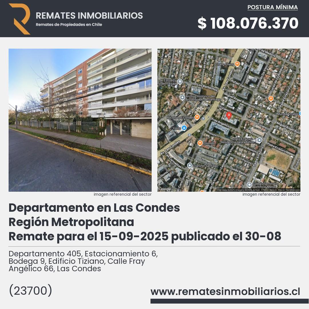 Imagen ficha Departamento 405, Estacionamiento 6, Bodega 9, Edificio Tiziano, Calle Fray Angélico 66, Las Condes