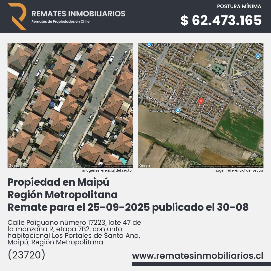 Imagen ficha Calle Paiguano número 17223, lote 47 de la manzana R, etapa 7B2, conjunto habitacional Los Portales de Santa Ana, Maipú, Región Metropolitana