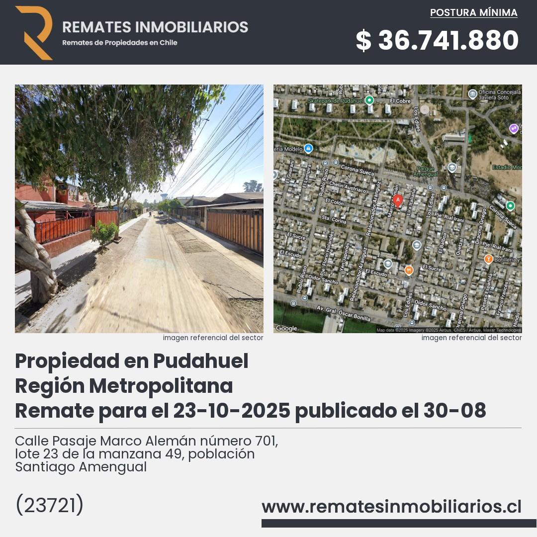 Imagen ficha Calle Pasaje Marco Alemán número 701, lote 23 de la manzana 49, población Santiago Amengual