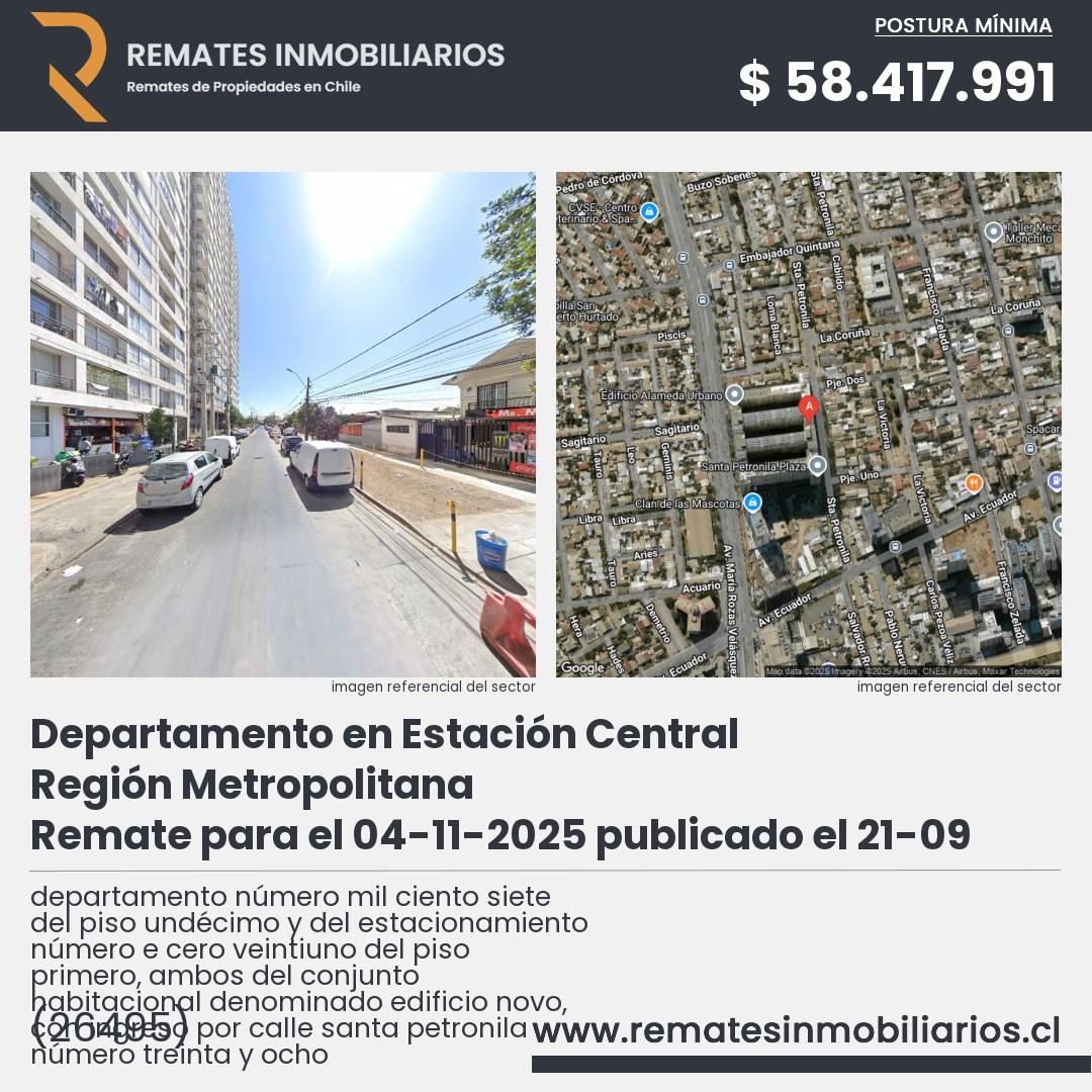 Imagen ficha departamento número mil ciento siete del piso undécimo y del estacionamiento número e cero veintiuno del piso primero, ambos del conjunto habitacional denominado edificio novo, con ingreso por calle santa petronila número treinta y ocho