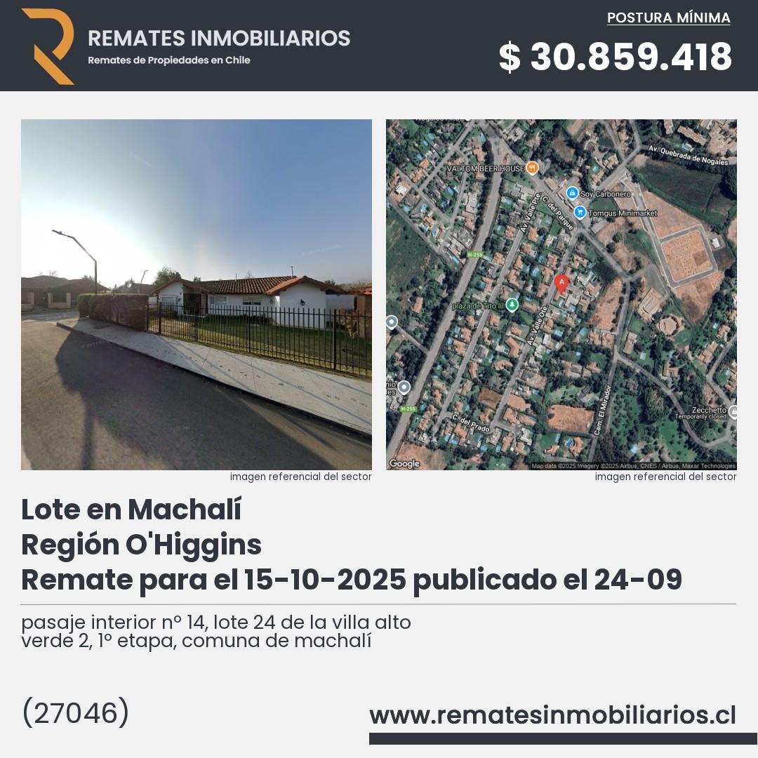 Imagen ficha pasaje interior nº 14, lote 24 de la villa alto verde 2, 1º etapa, comuna de machalí