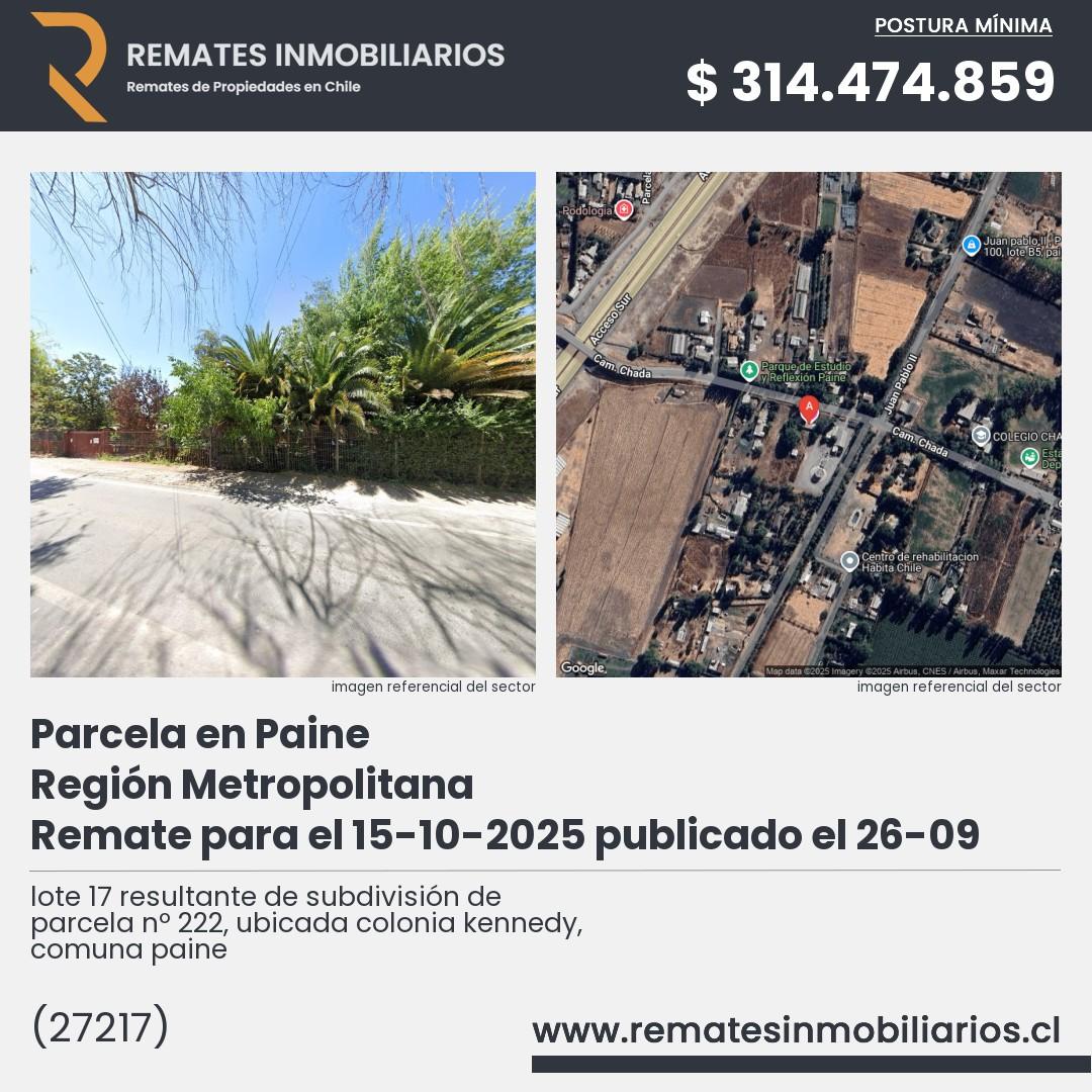 Imagen ficha lote 17 resultante de subdivisión de parcela nº 222, ubicada colonia kennedy, comuna paine