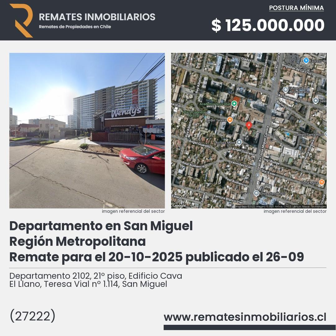 Imagen ficha Departamento 2102, 21º piso, Edificio Cava El Llano, Teresa Vial nº 1.114, San Miguel