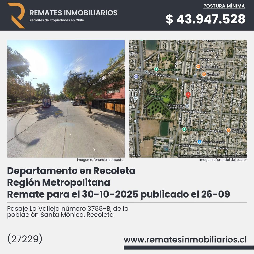 Imagen ficha Pasaje La Valleja número 3788-B, de la población Santa Mónica, Recoleta