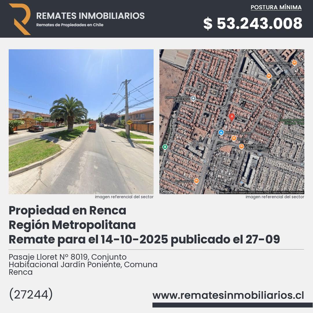 Imagen ficha Pasaje Lloret Nº 8019, Conjunto Habitacional Jardín Poniente, Comuna Renca