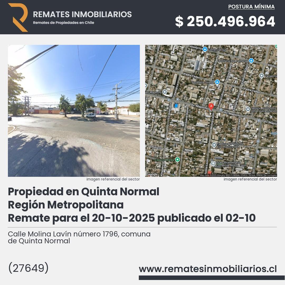 Imagen ficha Calle Molina Lavín número 1796, comuna de Quinta Normal