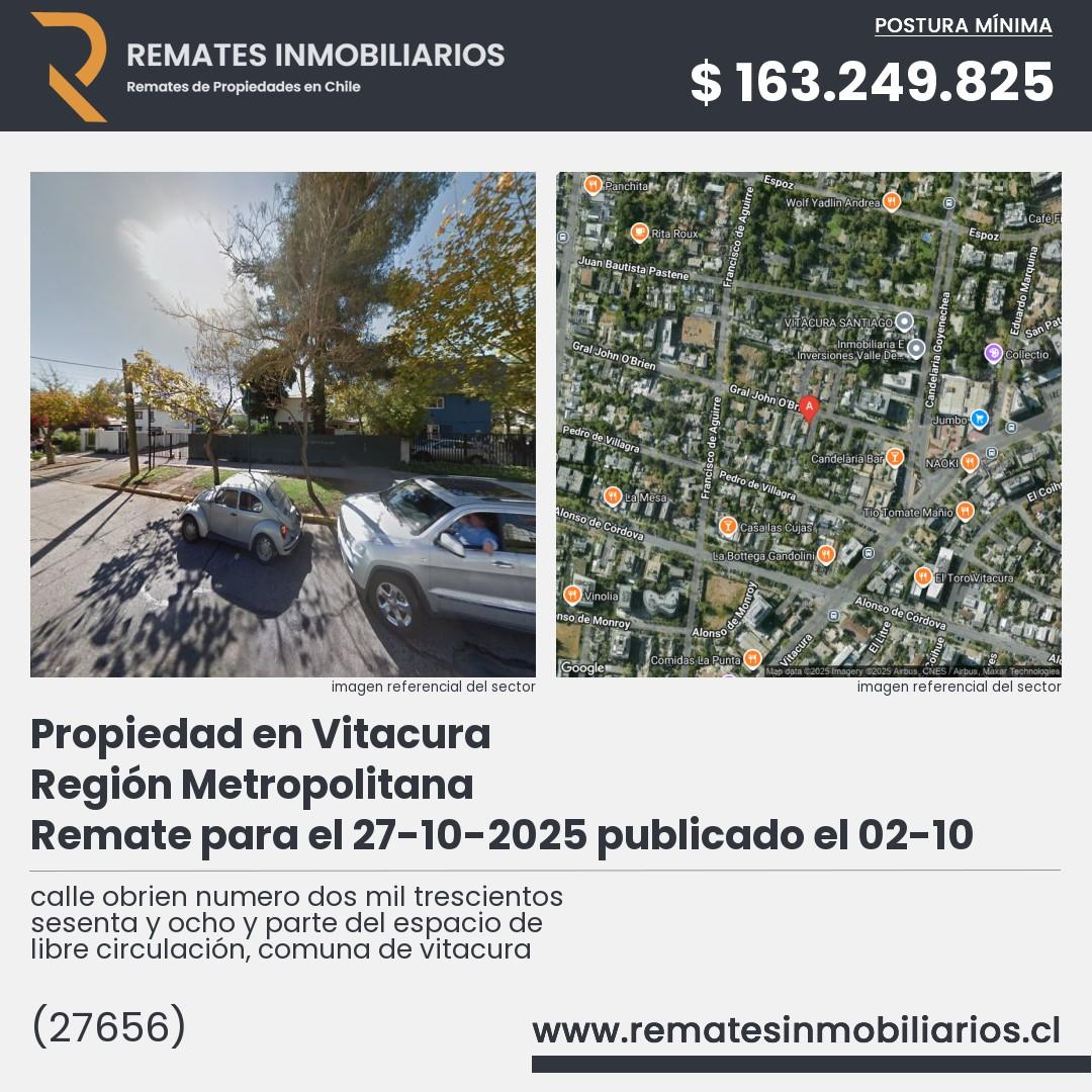 Imagen ficha calle obrien numero dos mil trescientos sesenta y ocho y parte del espacio de libre circulación, comuna de vitacura